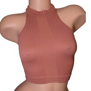 Intimately Free People XS/S Dusty Rose Ribbed Halter Crop Tank Boho Open Back